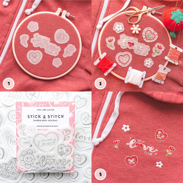 Valentines stick & stitch embroidery pack