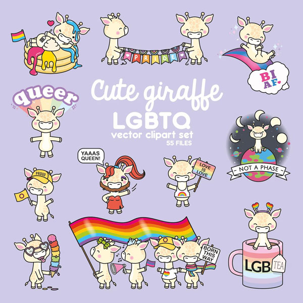 cute queer giraffe clipart set