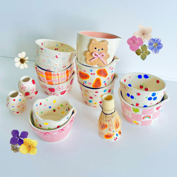 handmade matcha latte bowls