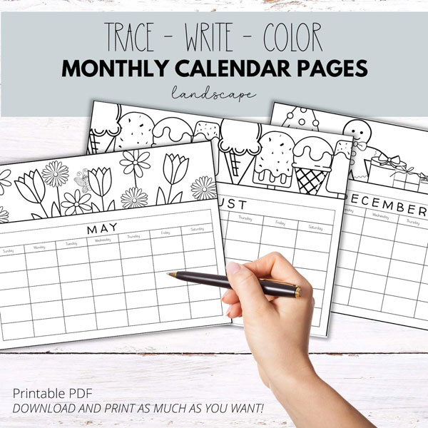 printable colouring calendar