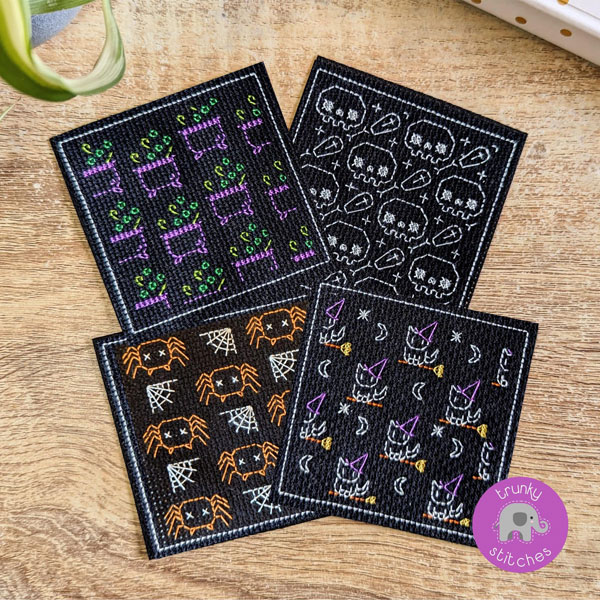 kawaii Halloween Blackwork Embroidery Patterns