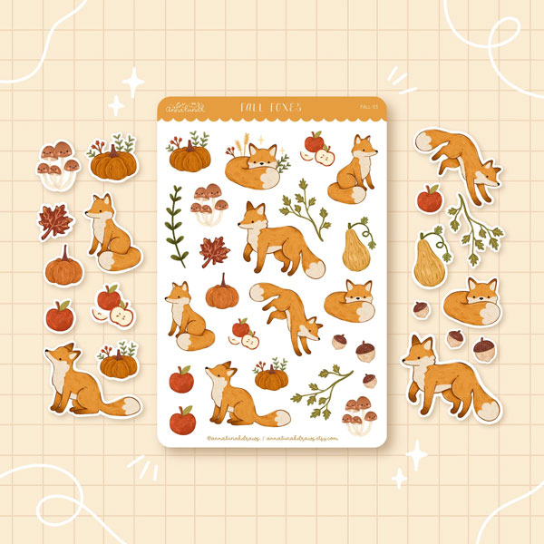Kawaii foxes sticker sheet