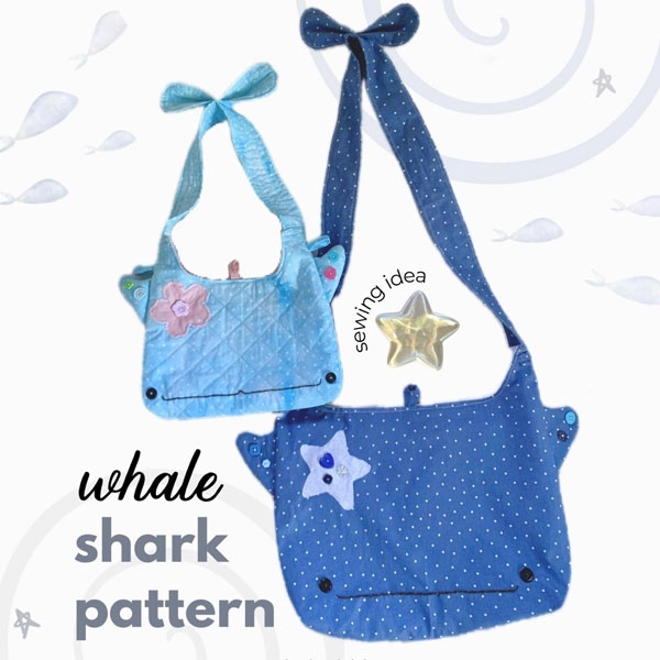 kawaii whale shark bag sewing pattern