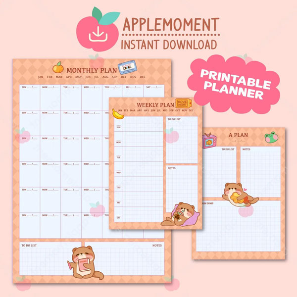 kawaii otter printable planner set
