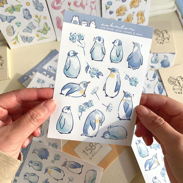kawaii penguin sticker sheet