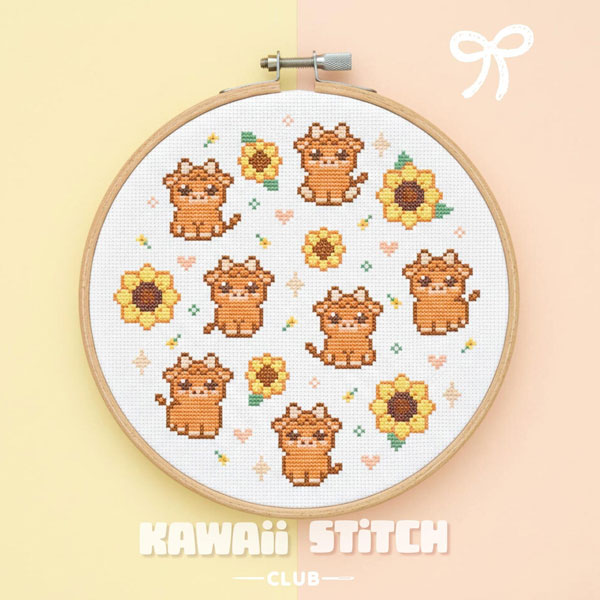 chibi highland cow cross stitch pattern