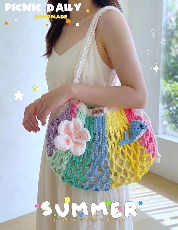 kawaii mesh beach tote