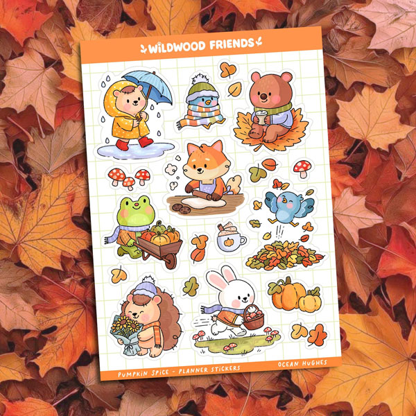 Kawaii Autumn sticker sheet