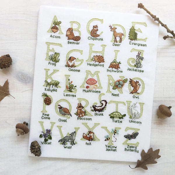 Woodland Animals Alphabet embroidery sampler