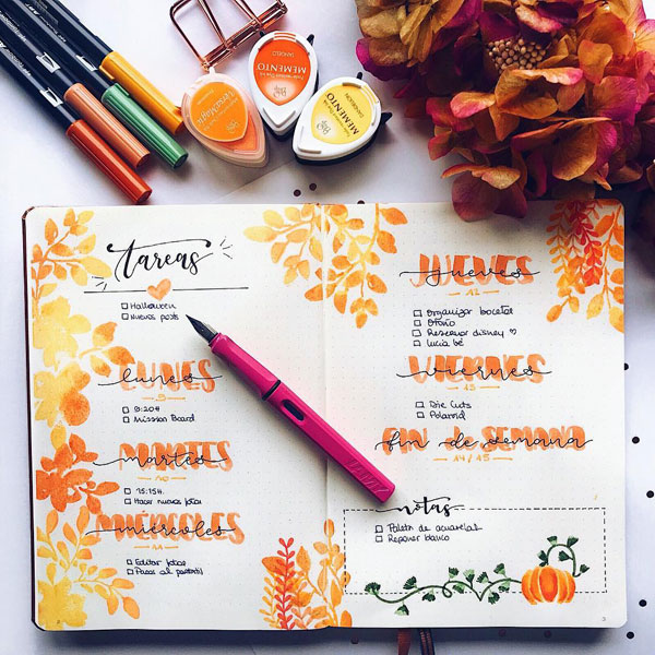 Autumn Themed Bullet Journal Spreads - lacqueredworld