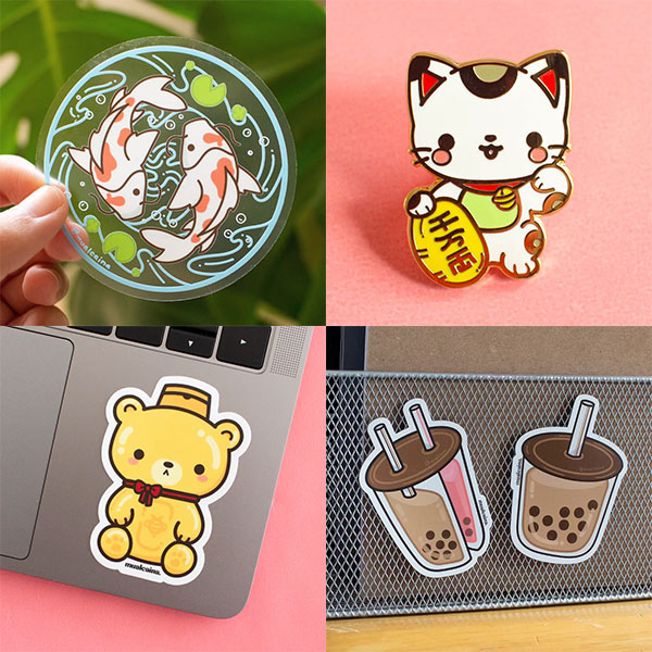 kawaii enamel pins and stickers