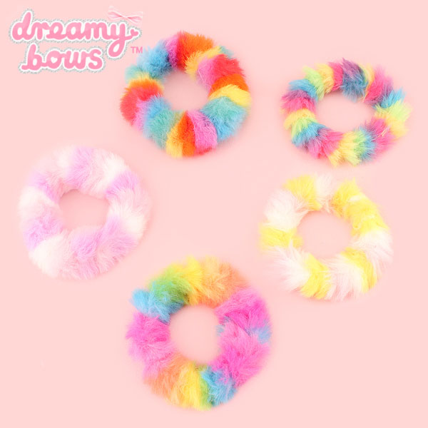 fluffy rainbow scrunchies