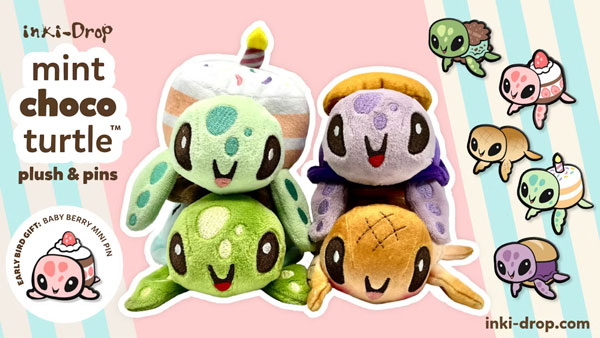 Mint Chocoturtle & Pals plush & pins