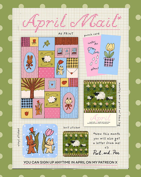 Purl and Pen knitting pattern snail mail club