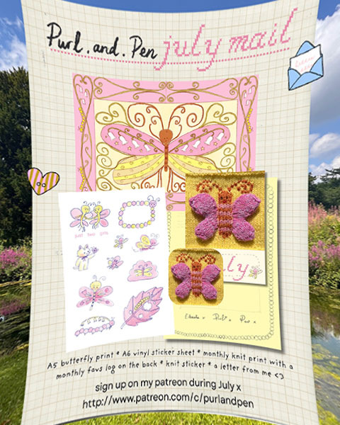 Purl and Pen knitting pattern snail mail club