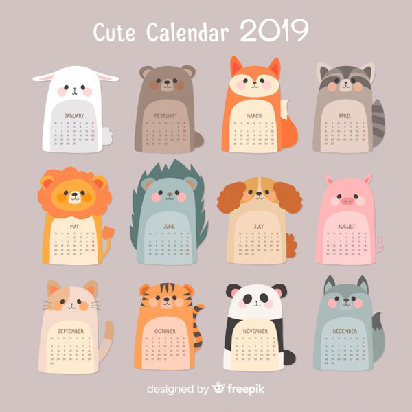 Free 2019 Printable Calendars - Animals