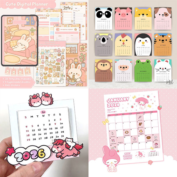 Kawaii 2026 Digital & Printable Calendars