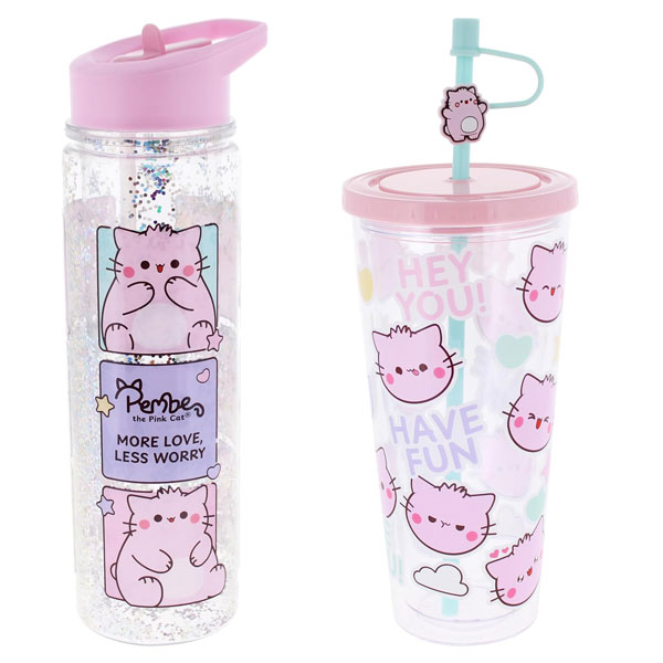 Pembe the Pink Cat water bottles