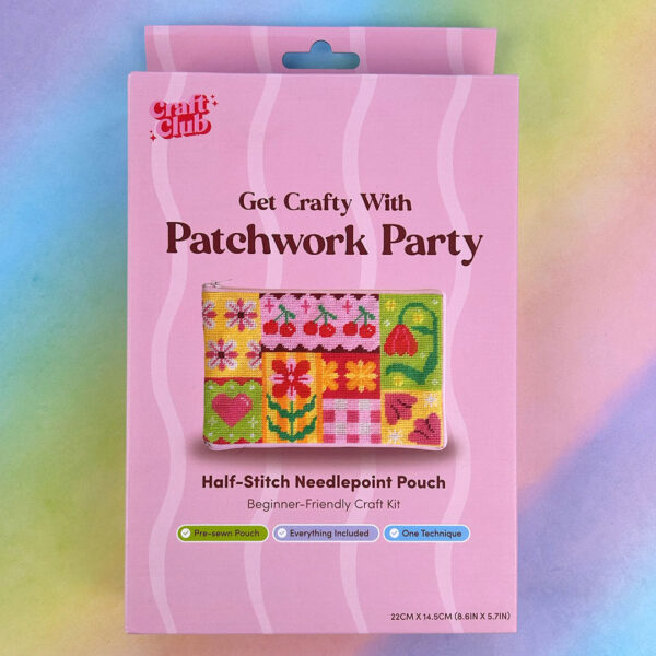Patchwork Party needlepoint pouch kit from Craft Club