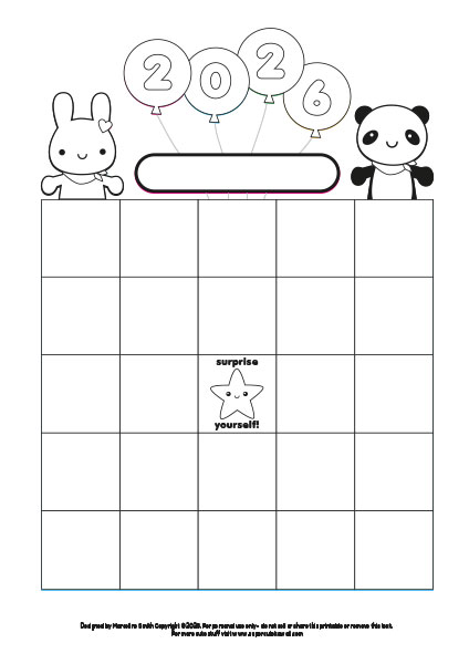 kawaii printable 2026 bingo sheet