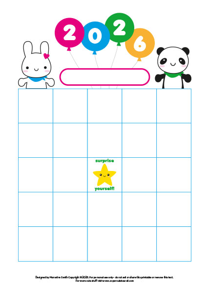 kawaii printable 2026 bingo sheet