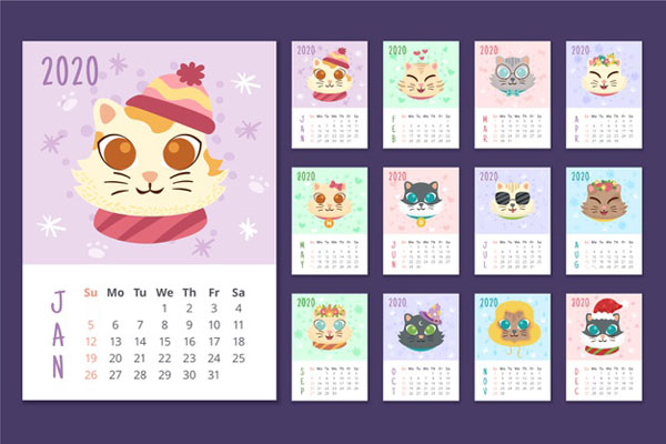 Printable Colorful Calendar 2020 - Free Premium Vector ...
