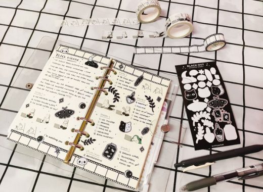 black & white stationery journal spread