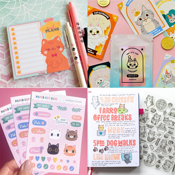 Cute Cats Stationery Picks by Kawaii Artists on Etsy