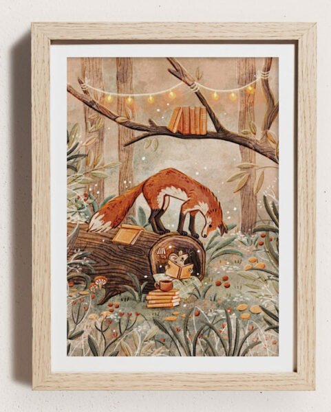 Autumn woodland animals art print
