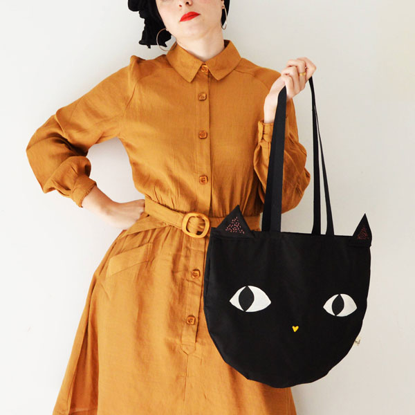 kawaii black cat tote bag